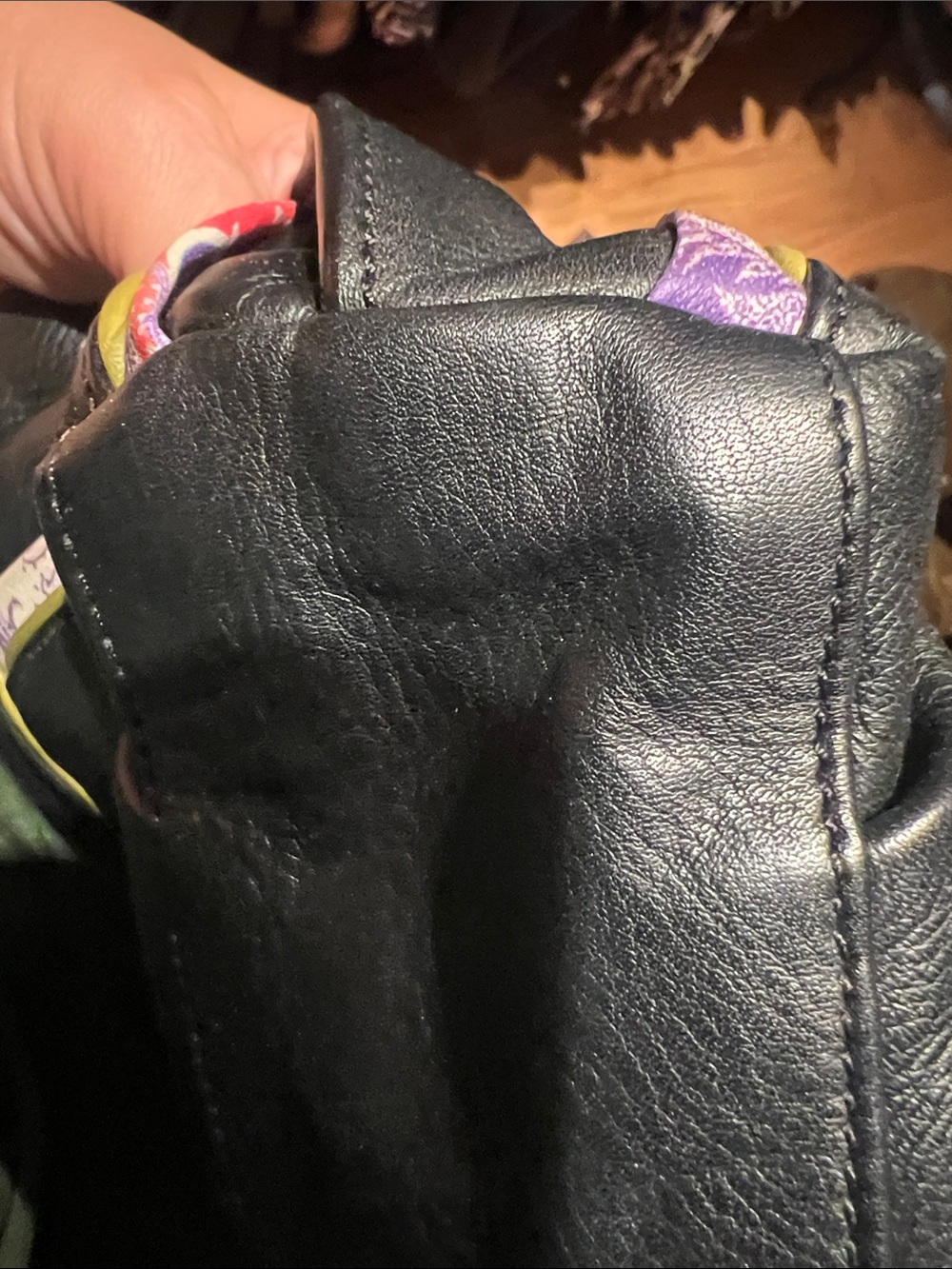 Black Leather Satchel with Patterned Accent Strap - Picture 13 of 17